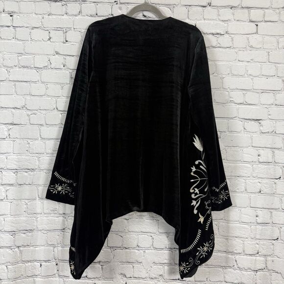 Miss Me Black Velvet Embroidered Cardigan Jacket Boho Gypsy Lagenlook - Picture 2 of 9